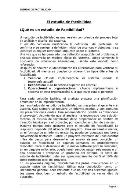 El Estudio De Factibilidad Pdf