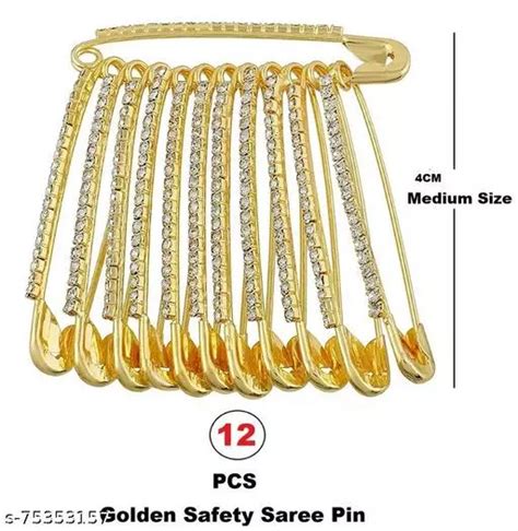 Stylish Vama Fashion Women Gold Stainless Steel Saree Pin Pack 12