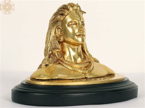 8" Brass Adiyogi Shiva Bust on Wood Base | Exotic India Art