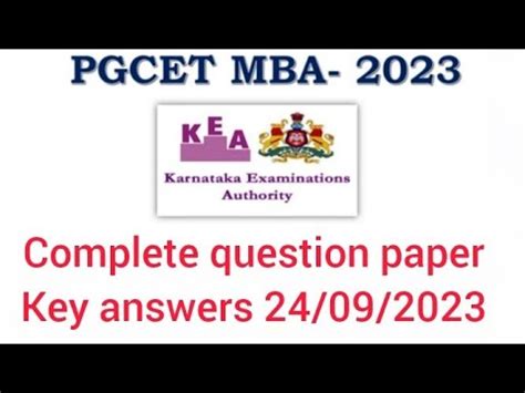 KARNATAKA PGCET MBA 2023 ENTRANCE EXAM COMPLETE QUESTION PAPER KEY