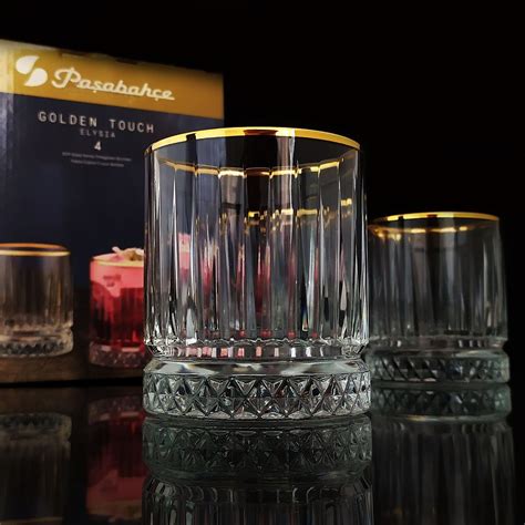 Pasabahce Elysia 520014 Golden Touch Wassergläser Whiskeyglas 4 er Set