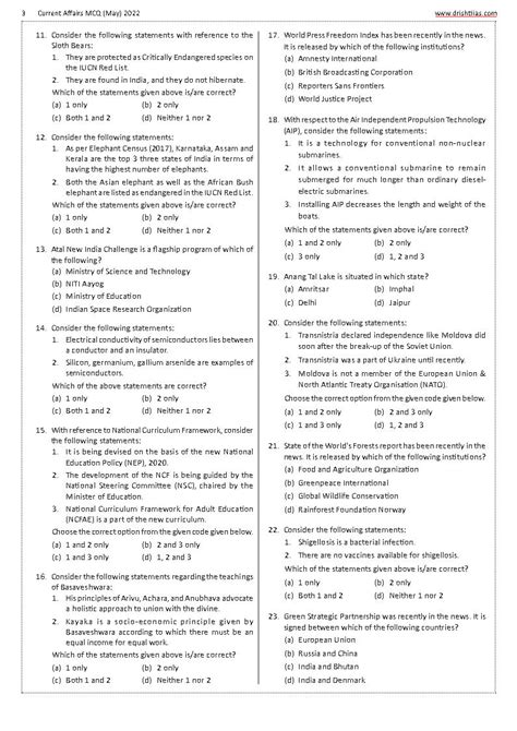 Drishti Ias Current Affairs Mcq Quiz Consolidation May Part I Ii