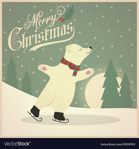 Beautiful Retro Christmas Card With Polar Bear Vector Image