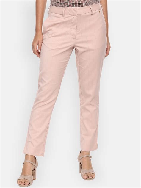 Buy Van Heusen Woman Women Pink Striped Slim Fit Trousers Trousers For Women 14977704 Myntra