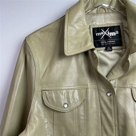 Maxima Jackets Coats Maxima Wilsons Leather Tan Pearl Snaps