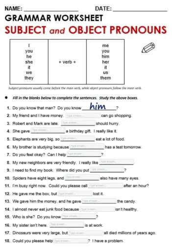 Subject And Object Pronouns Interactive Worksheet Edform