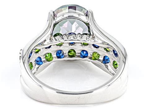 Pre Owned Green Mystic Fire Topaz Rhodium Over Sterling Silver Ring