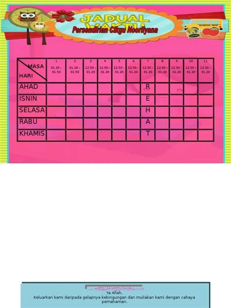 Template Jadual Waktu Kosong Boleh Edit Jadual Waktu Kelas Boleh Edit
