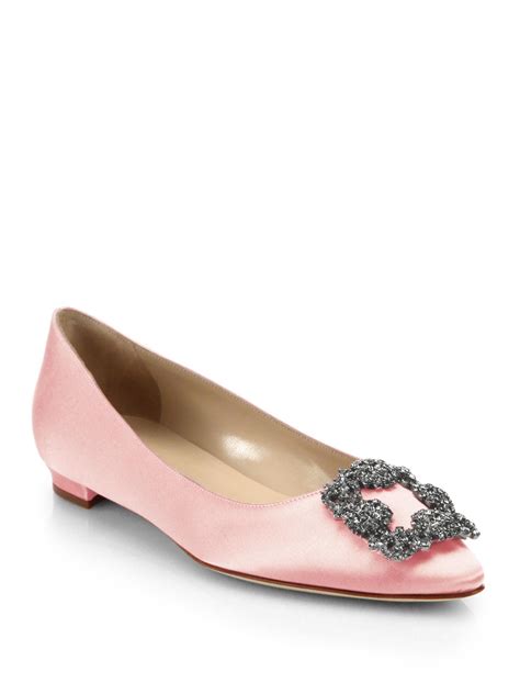 Manolo Blahnik Hangisi Satin Flats In Pink Lyst