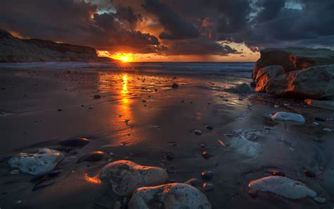 Wallpaper Landscape Sunset Sea Rock Reflection Sunrise Evening