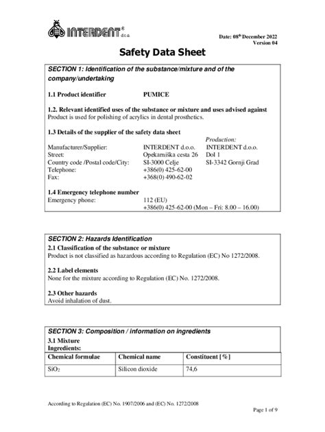 Fillable Online Safety Data Sheet: Pumice stone Fax Email Print - pdfFiller