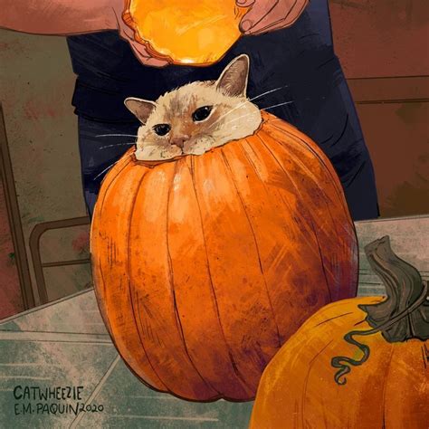 Pumpkin Head Catwheezies Print Gallery Cat Art Illustration Cat