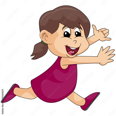 the girl ran happily cartoon vector illustration Stock Vector | Adobe Stock