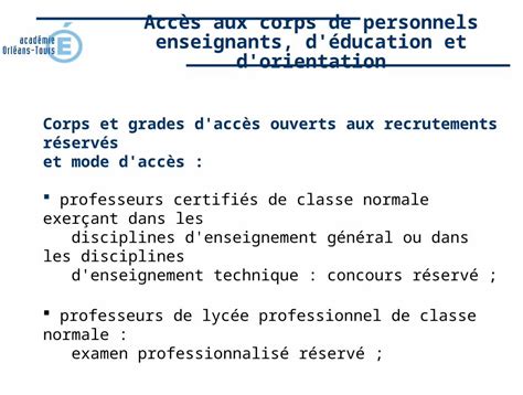 PPT Accès aux corps de personnels enseignants d éducation et d