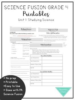 Science Fusion Grade Unit Printables By Elementary Charm Tpt