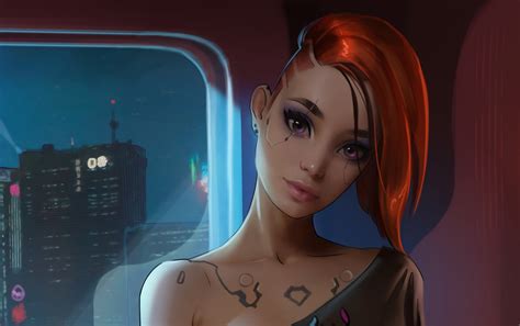 Wallpaper Cyberpunk Futuristic Science Fiction Women Digital Art Face Portrait Redhead