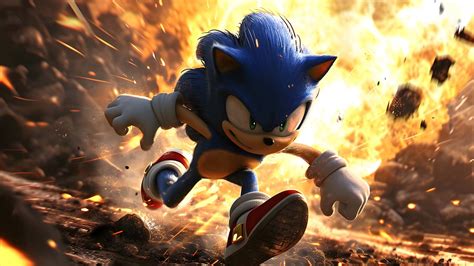 🌀 Sonic Running Amid Explosion 4K Wallpaper - HD Background