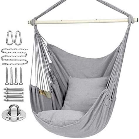 Hammock Chair Hanging Rope Swing, Maximum 500 lbs. 2-Seat Cushions ...