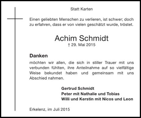 Traueranzeigen Von Achim Schmidt Aachen Gedenkt