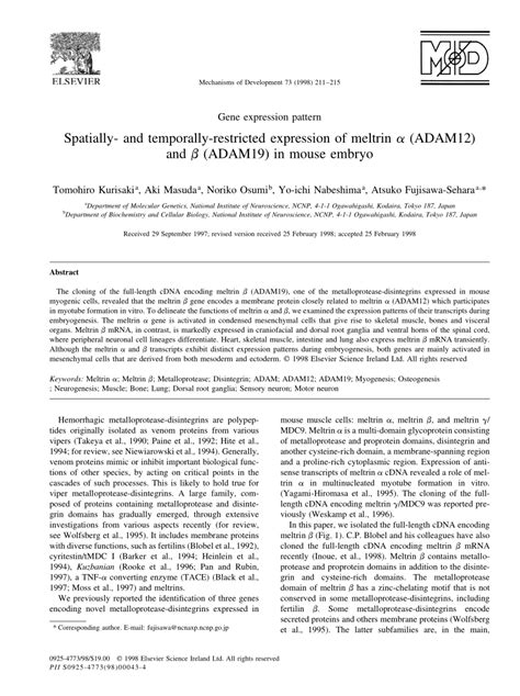 PDF Spatially And Temporally Restricted Expression Of Meltrin