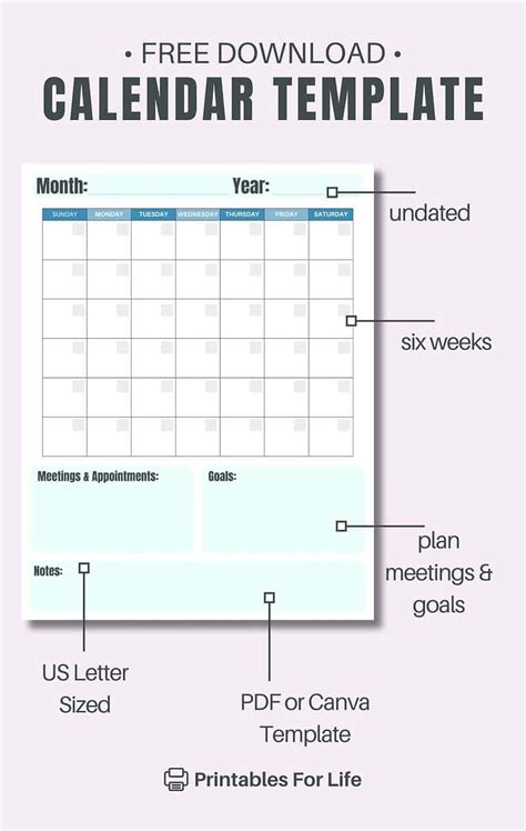 FREE Printable Monthly Planner Template - Printables For Life