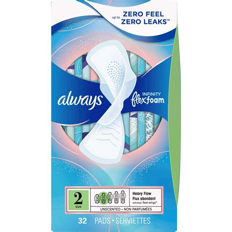 Always Infinity FlexFoam Pads Size 2 Heavy Flow Absorbency, Zero Leaks