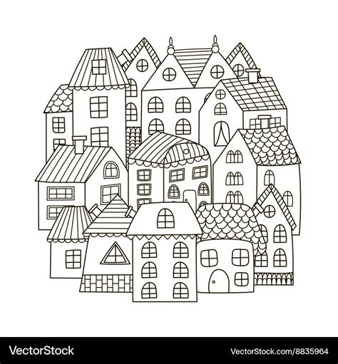 Circle shape pattern with houses for coloring book