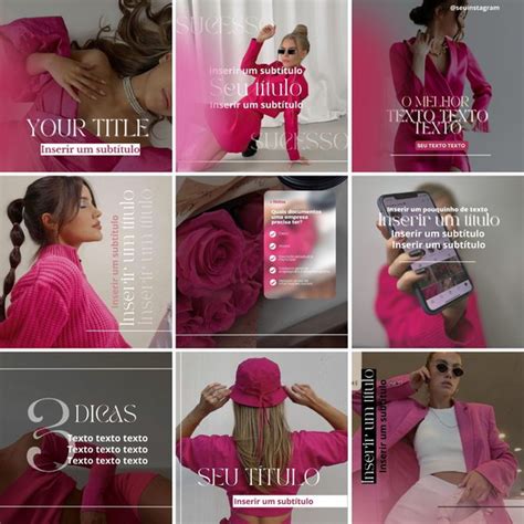 Pack de Posts para Instagram Rosa 30 Artes Editáveis Elo7