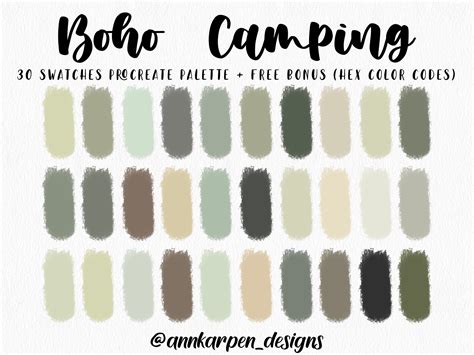 Boho Camping Procreate Palette 30 Hex Color Codes Instant Digital