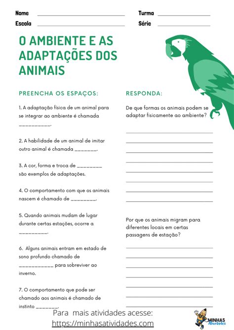 Atividade De Ciências Sobre O Habitat E As Adaptações Dos Animais