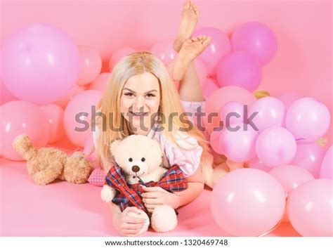 Woman Cute Celebrate Birthday Balloons Girl Stock Photo 1320469748