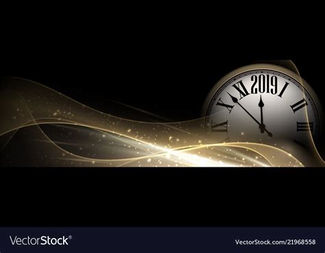 Shiny 2019 New Year Blurred Banner With Clock Vector Image