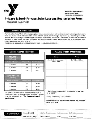 Fillable Online Private Semi Private Swim Lessons Registration Form