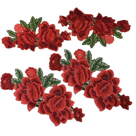 Parches Florales Rojos Bordados Apliques De Tela De Encaje Accesorios