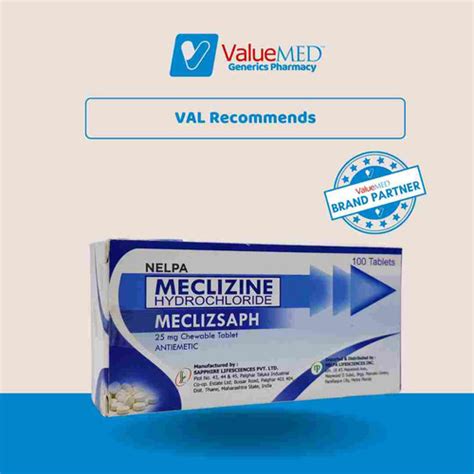 Meclizine HCl 25 mg Chewable Tablet 100's MECLIZSAPH | ValueMed Generics