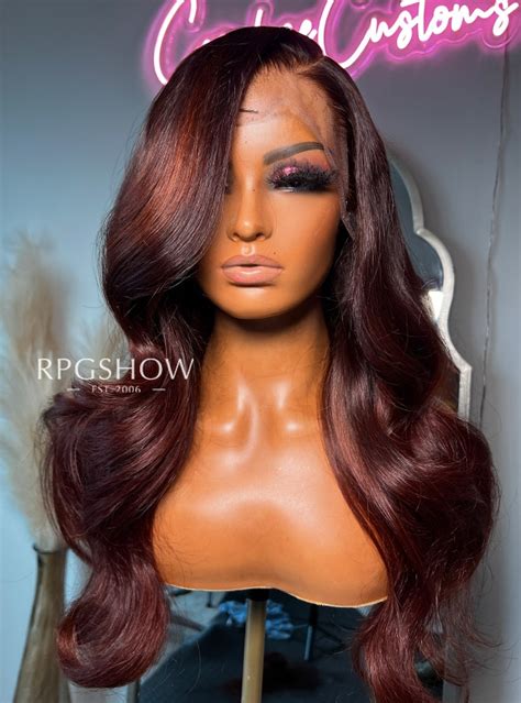 Long Side Part Wavy Reddish Brown with Ginger Highlights Lace Front Wigs - Candace002