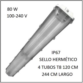 LUMINARIO LED 40W IP65 SELLO HERMÉTICO PC ABS 2 TUBOS T8 VIDRIO