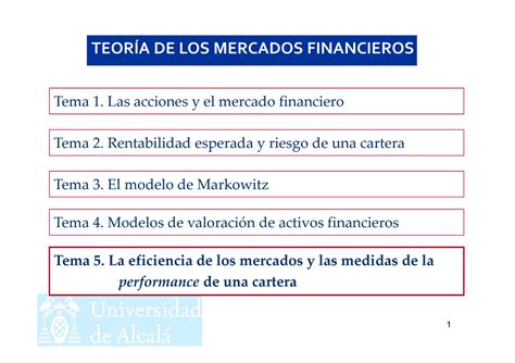 Apuntes del Tema 5 TEORÍA DE LOS MERCADOS FINANCIEROS Tema 5 La