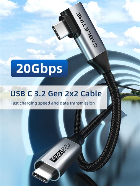 90 Degree Right Angle Usb C To Usb C Cable 20gbps 100w 4k Cabletime