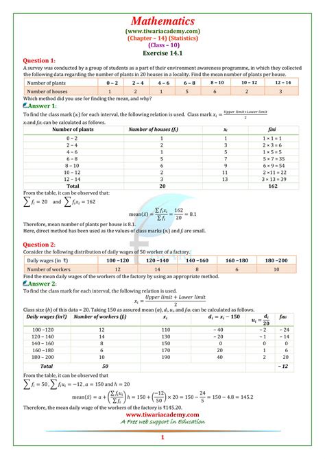 Ncert Solutions For Class Maths Chapter Exercise Statistics