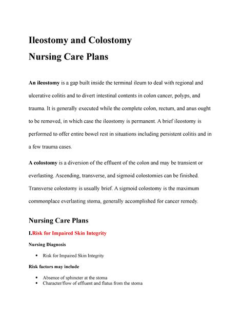 Care Plan On Ileostomy And Colostomy Ileostomy And Colostomy Nursing