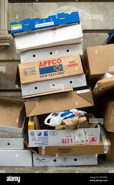 Pile Of Cardboard Boxes Waiting Collection At The End Of Market Day