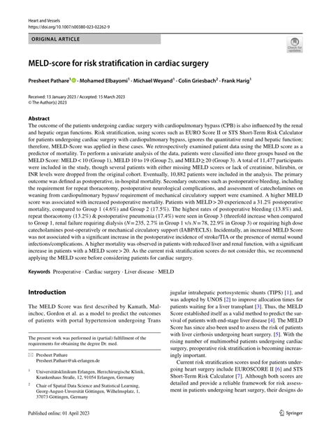 PDF MELD Score For Risk Stratification In Cardiac Surgery