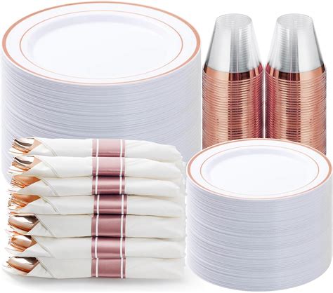 Amazon Bestvip Pcs Rose Gold Plastic Dinnerware Set Disposable