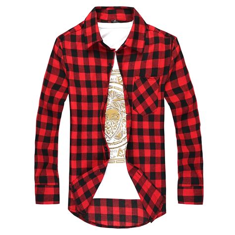 Red And Black Plaid Shirt Men Shirts 2016 New Summer Spring Fashion