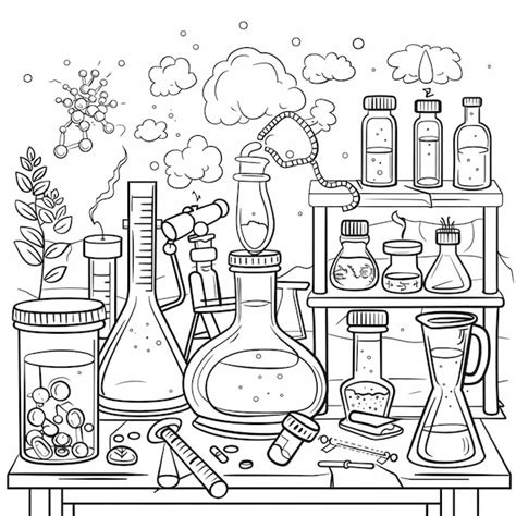 Premium Photo | A black and white illustration of a science lab with a ...