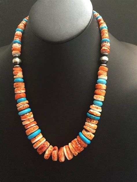 Sterling Silver Orange Spiny Oyster Bead Necklace Inch In