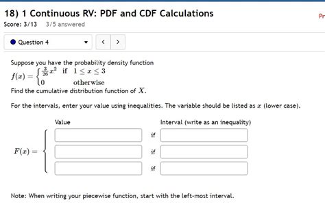 Solved Continuous Rv Pdf And Cdf Calculations Score Chegg