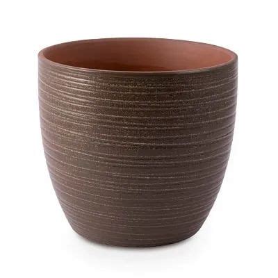 Vaso Em Ceramica Marrom Rustico Brilho E Ranhuras P Raffaello