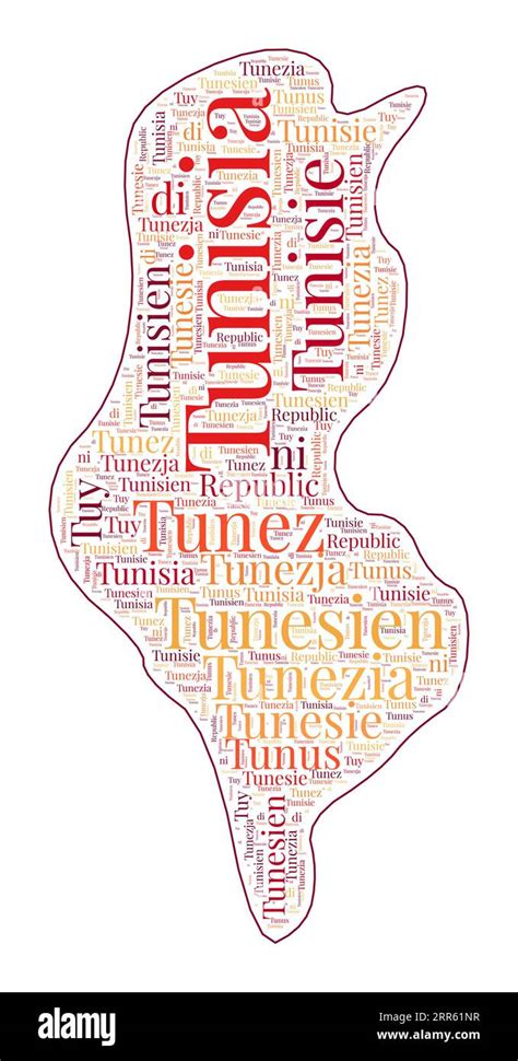 Tunisia Shape Filled With Country Name In Many Languages Tunisia Map